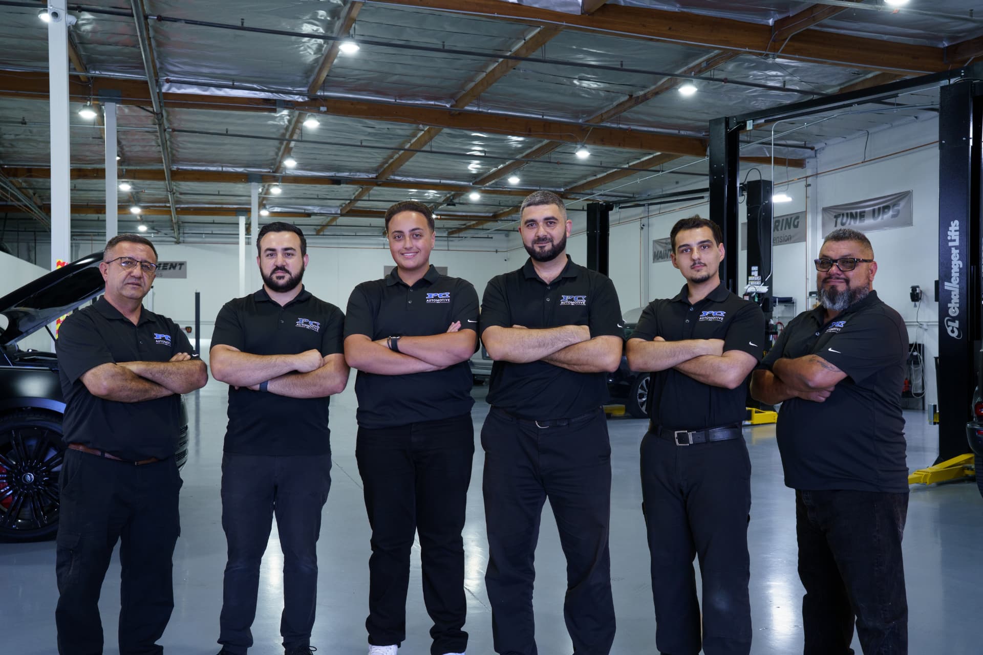 The PC Automotive team of technicians in the Rancho Cordova shop